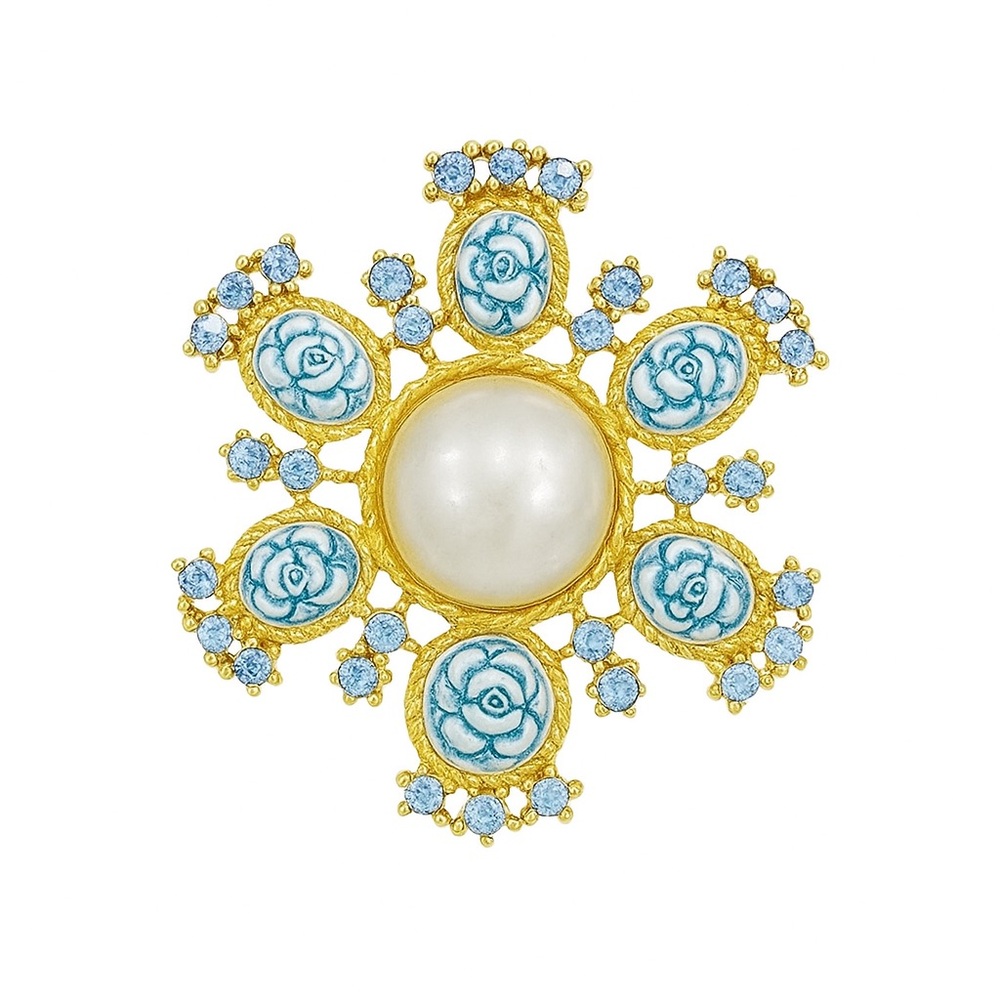 Vintage Blue Flower and Pearl Brooch - Picture 1 of 4